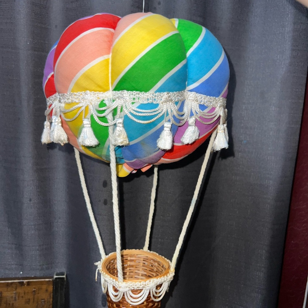 Vintage 1980 Rainbow Hugachum? Hot Air Balloon With Basket 30” decor